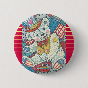PATRIOTIC TEDDY BEAR & PATCHWORK BUTTON Round