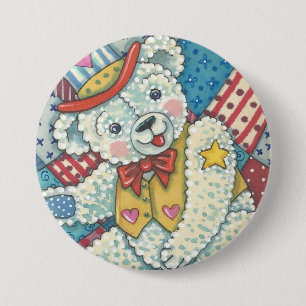 PATRIOTIC TEDDY BEAR & PATCHWORK BUTTON Round