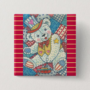 PATRIOTIC TEDDY BEAR & PATCHWORK BUTTON Square