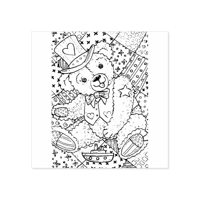 PATRIOTIC TEDDY BEAR, PATCHWORK QUILT RUBBER STAMP (Imprint)