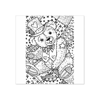 PATRIOTIC TEDDY BEAR, PATCHWORK QUILT RUBBER STAMP
