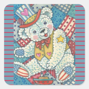 PATRIOTIC TEDDY BEAR, QUILT STICKERS Square *Sheet