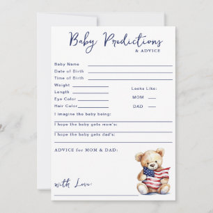 Patriotic Teddy Bear Red Blue Baby Predictions Invitation