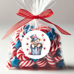 Patriotic Teddy Bear Stars Stripes American Flag Classic Round Sticker
