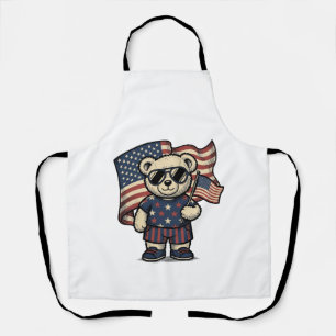 Patriotic Teddy Bear Vintage Engraving Shirt Desig Apron