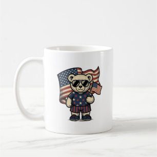 Patriotic Teddy Bear Vintage Engraving Shirt Desig Coffee Mug