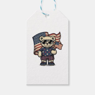 Patriotic Teddy Bear Vintage Engraving Shirt Desig Gift Tags