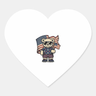 Patriotic Teddy Bear Vintage Engraving Shirt Desig Heart Sticker