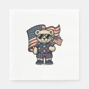 Patriotic Teddy Bear Vintage Engraving Shirt Desig Napkin