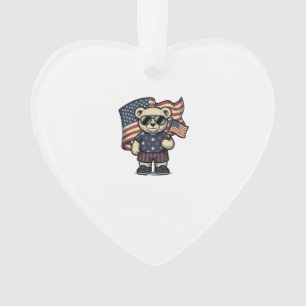 Patriotic Teddy Bear Vintage Engraving Shirt Desig Ornament