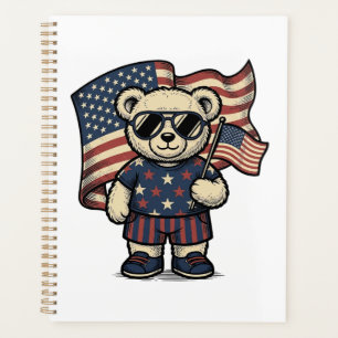 Patriotic Teddy Bear Vintage Engraving Shirt Desig Planner