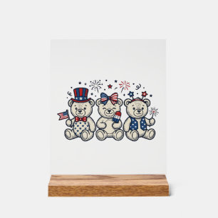 Patriotic Teddy Bears Vintage Engraving Vector Des Acrylic Sign