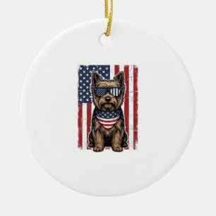 Patriotic Terrier Dog Vintage Flag Vector Design_1 Ceramic Ornament