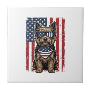 Patriotic Terrier Dog Vintage Flag Vector Design_1 Ceramic Tile