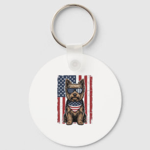 Patriotic Terrier Dog Vintage Flag Vector Design_1 Key Ring