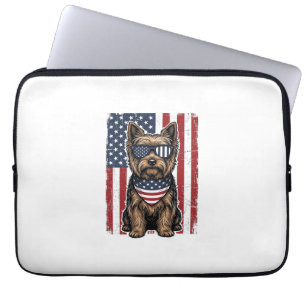 Patriotic Terrier Dog Vintage Flag Vector Design_1 Laptop Sleeve