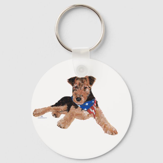 Patriotic Terrier Puppy Key Ring (Front)
