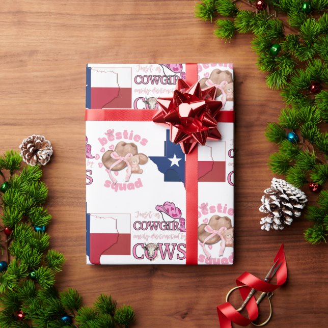 Patriotic TEXAS COWGIRL Besties Coquette Wrapping Paper (Holiday Gift)