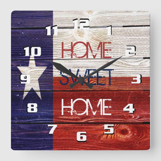 Patriotic Texas Flag on wood texture Square Wall Clock (Front)