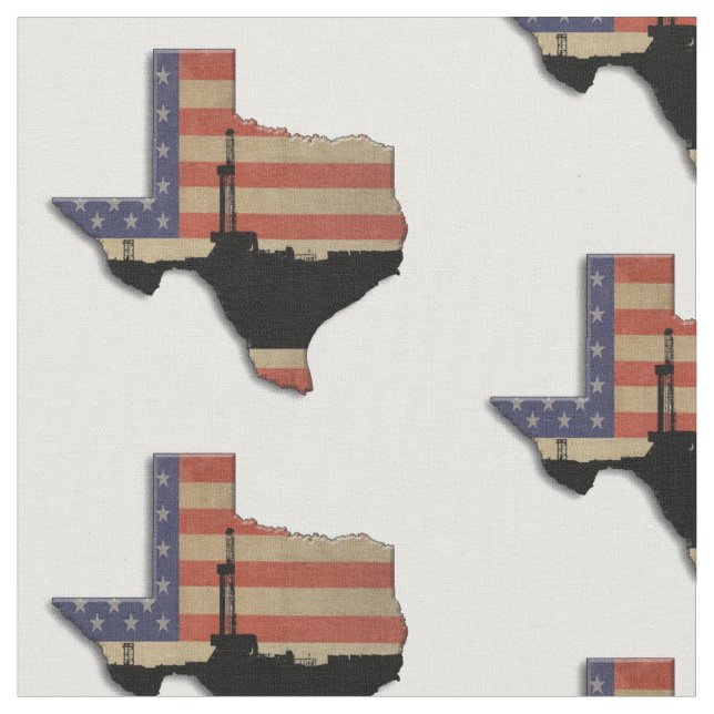 Patriotic Texas Oil Drilling Rig Fabric (Close Up)