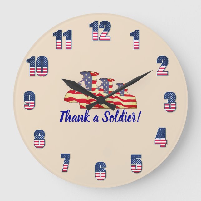 Patriotic  'Thank a Soldier' Peach Large Clock (Front)