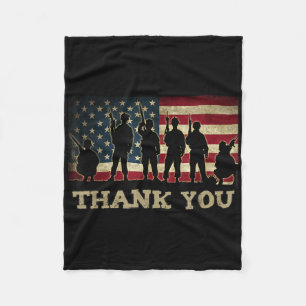 Patriotic Thank You Soldiers Veterans American Fla Fleece Blanket