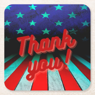 Patriotic Thank you! Square Paper Coaster