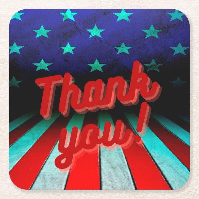 Patriotic Thank you!    Square Paper Coaster (Front)