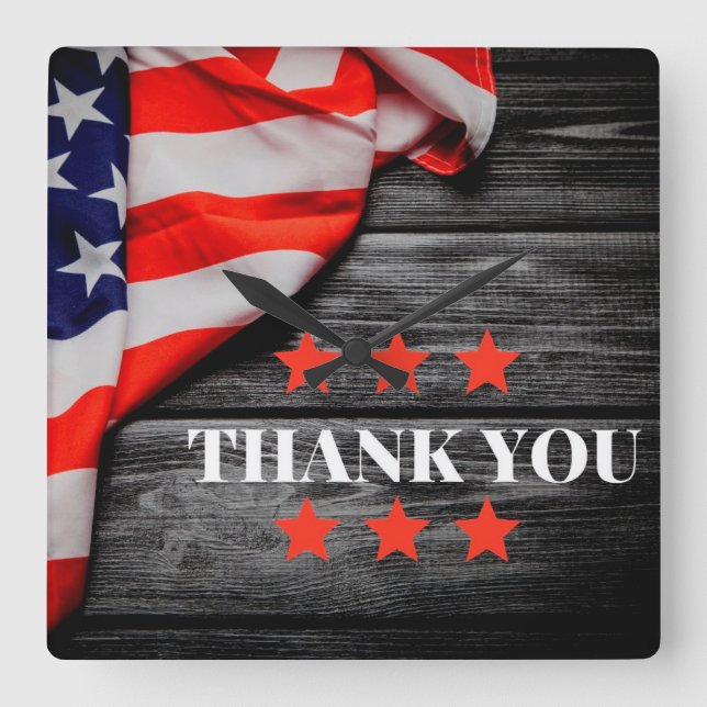 Patriotic Thank you   Square Wall Clock (Front)