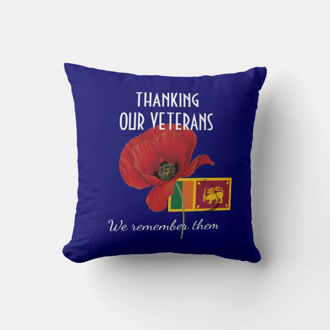 Patriotic THANK YOU VETERANS Sri Lanka Poppy Cushion (Front)