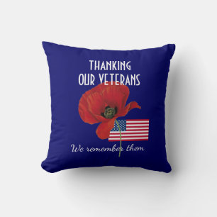 Patriotic THANK YOU VETERANS War Remembrance Poppy Cushion
