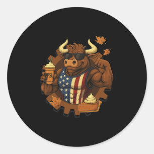 Patriotic Thanksgiving Bull Funny Pumpkin Spice La Classic Round Sticker