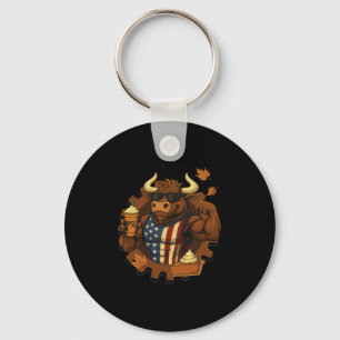 Patriotic Thanksgiving Bull Funny Pumpkin Spice La Key Ring