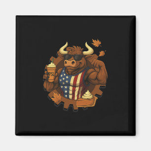 Patriotic Thanksgiving Bull Funny Pumpkin Spice La Magnet
