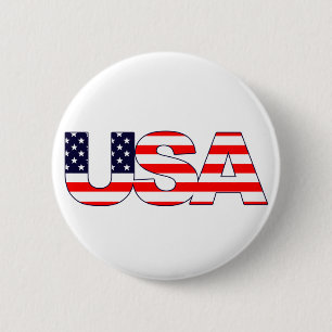 Patriotic the word USA in American Flag colours 6 Cm Round Badge