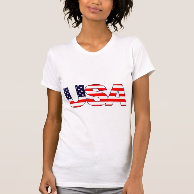 Patriotic the word USA in American Flag colours T-Shirt (Front)