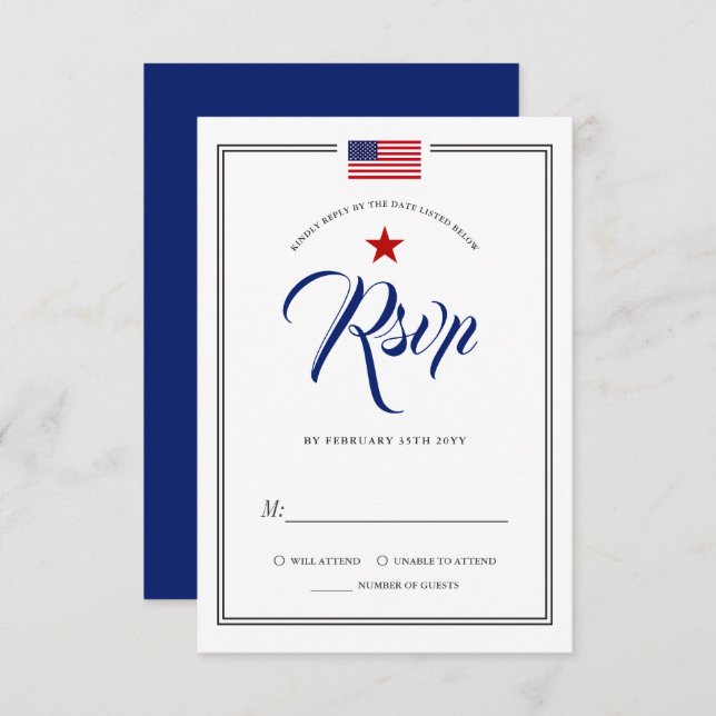 Patriotic Themed Event American Flag RSVP Invitati Invitation (Front/Back)