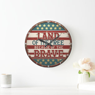 Patriotic Themed Inspiring Quote American Flag  Large Clock