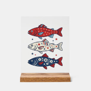 Patriotic Three Fish Vintage Engraving Shirt Desig Acrylic Sign