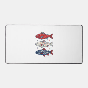 Patriotic Three Fish Vintage Engraving Shirt Desig Desk Mat