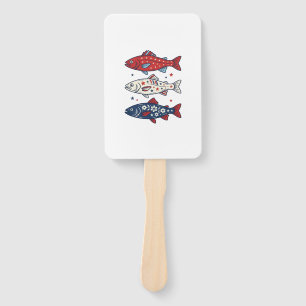 Patriotic Three Fish Vintage Engraving Shirt Desig Hand Fan