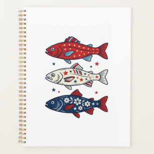 Patriotic Three Fish Vintage Engraving Shirt Desig Planner