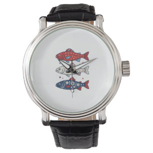 Patriotic Three Fish Vintage Engraving Shirt Desig Watch