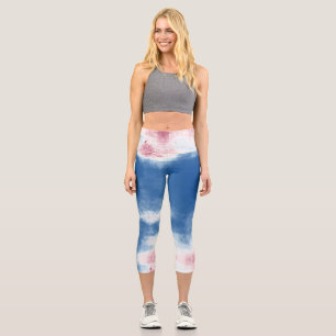 Patriotic Tie Dye Red, White and Blue Capri Leggings