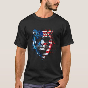 Patriotic Tiger American Flag 4th Of July Animal W T-Shirt