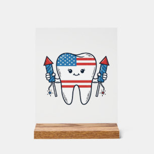 Patriotic Tooth Mascot Fireworks Vector Design_1 Acrylic Sign