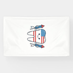 Patriotic Tooth Mascot Fireworks Vector Design_1 Banner