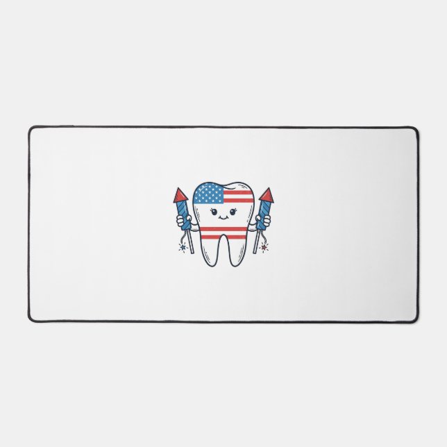 Patriotic Tooth Mascot Fireworks Vector Design_1 Desk Mat (Front)