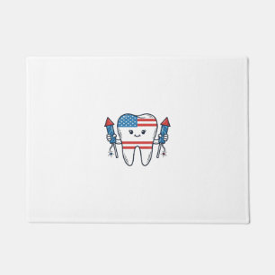 Patriotic Tooth Mascot Fireworks Vector Design_1 Doormat