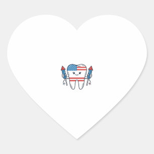 Patriotic Tooth Mascot Fireworks Vector Design_1 Heart Sticker